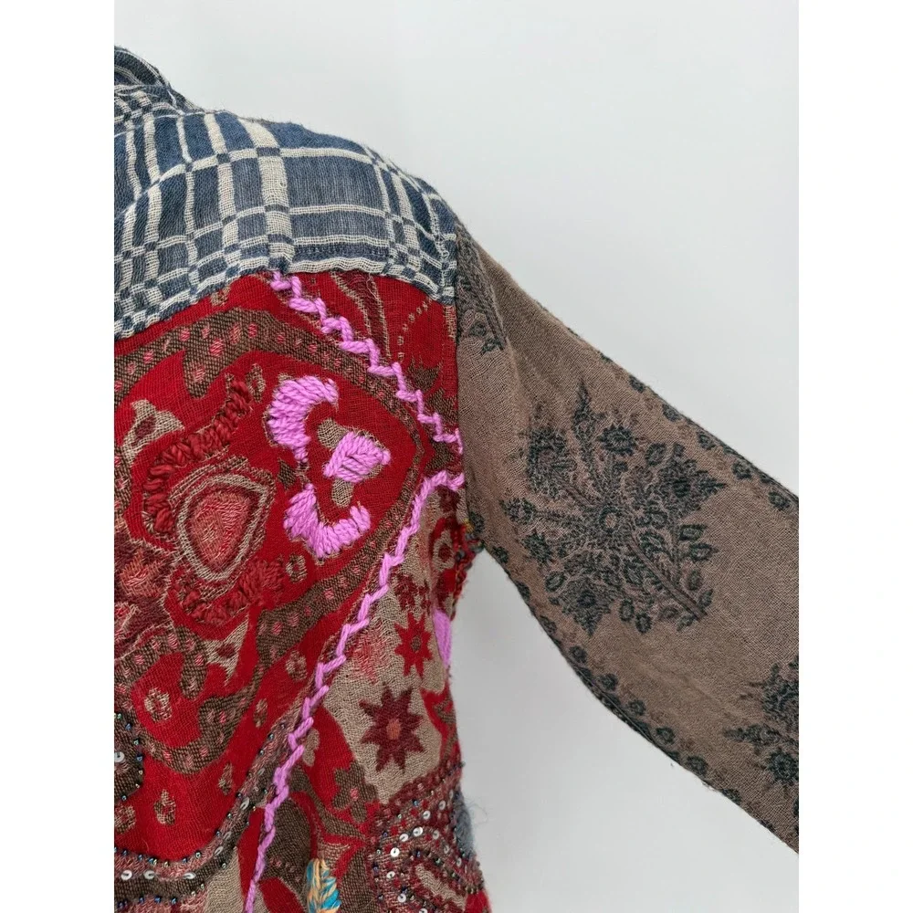 Soft Surroundings Womens 100% Wool Embroidered Cardigan Size Small Boho Artsy - Picture 5 of 13